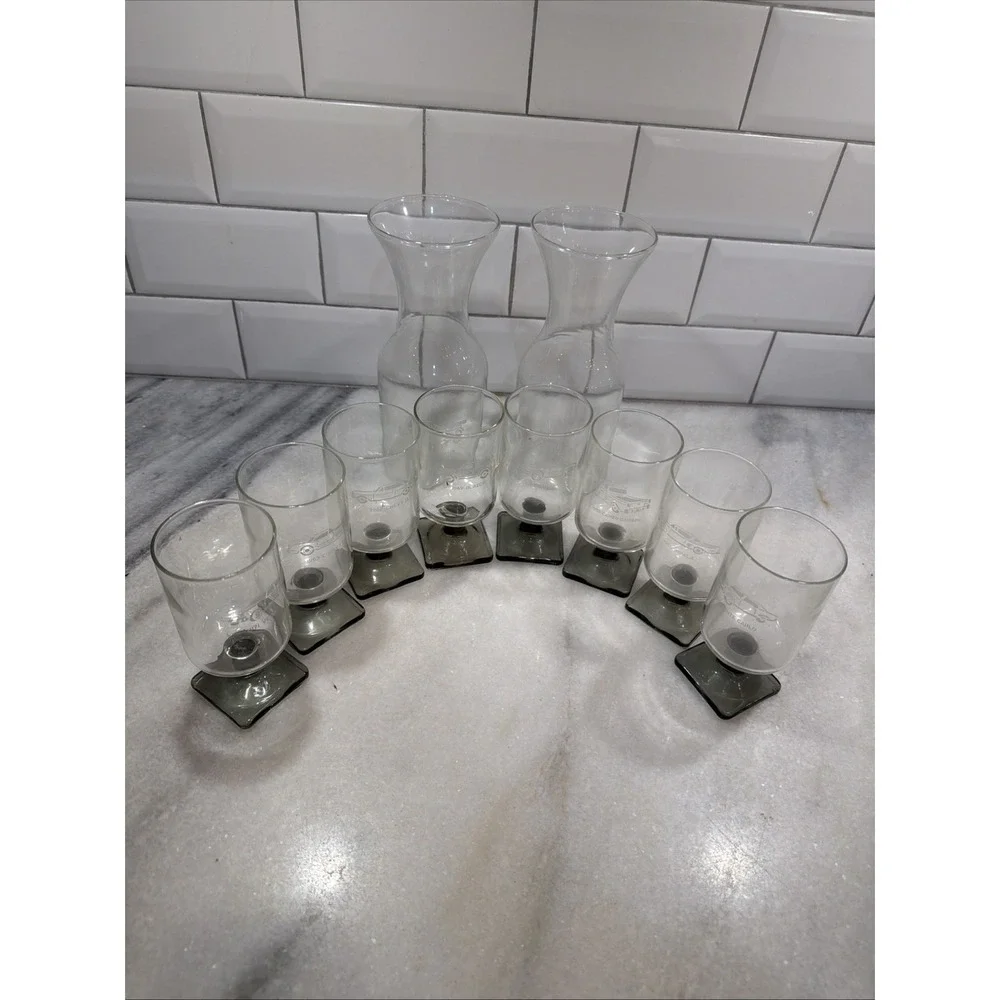 Set Of 8 Vtg Federal Glass Nordic Barware  With Etched Classic Car &2 Server0051